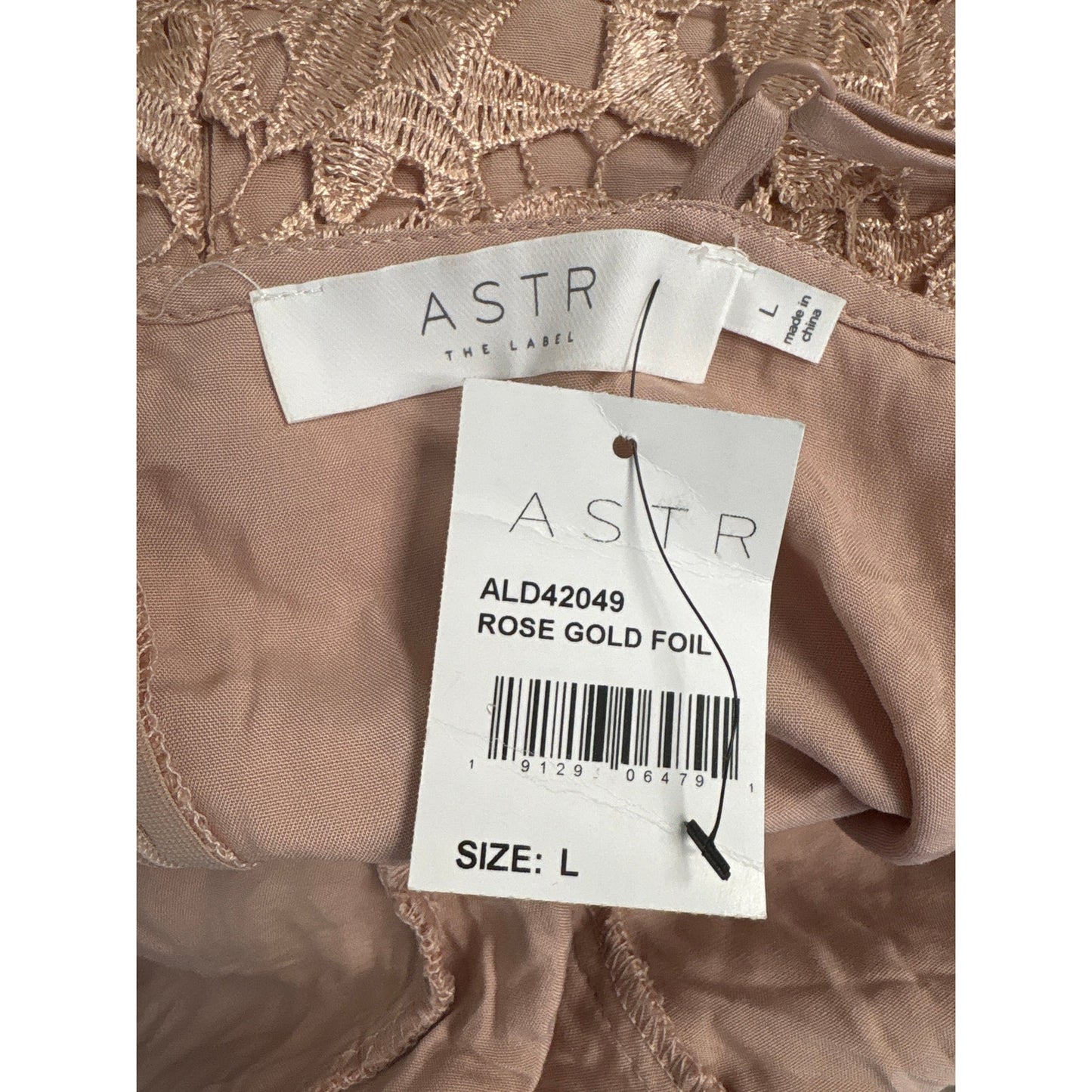 NWT Astr The Label Rose Gold Foil Cocktail Dress Sz L