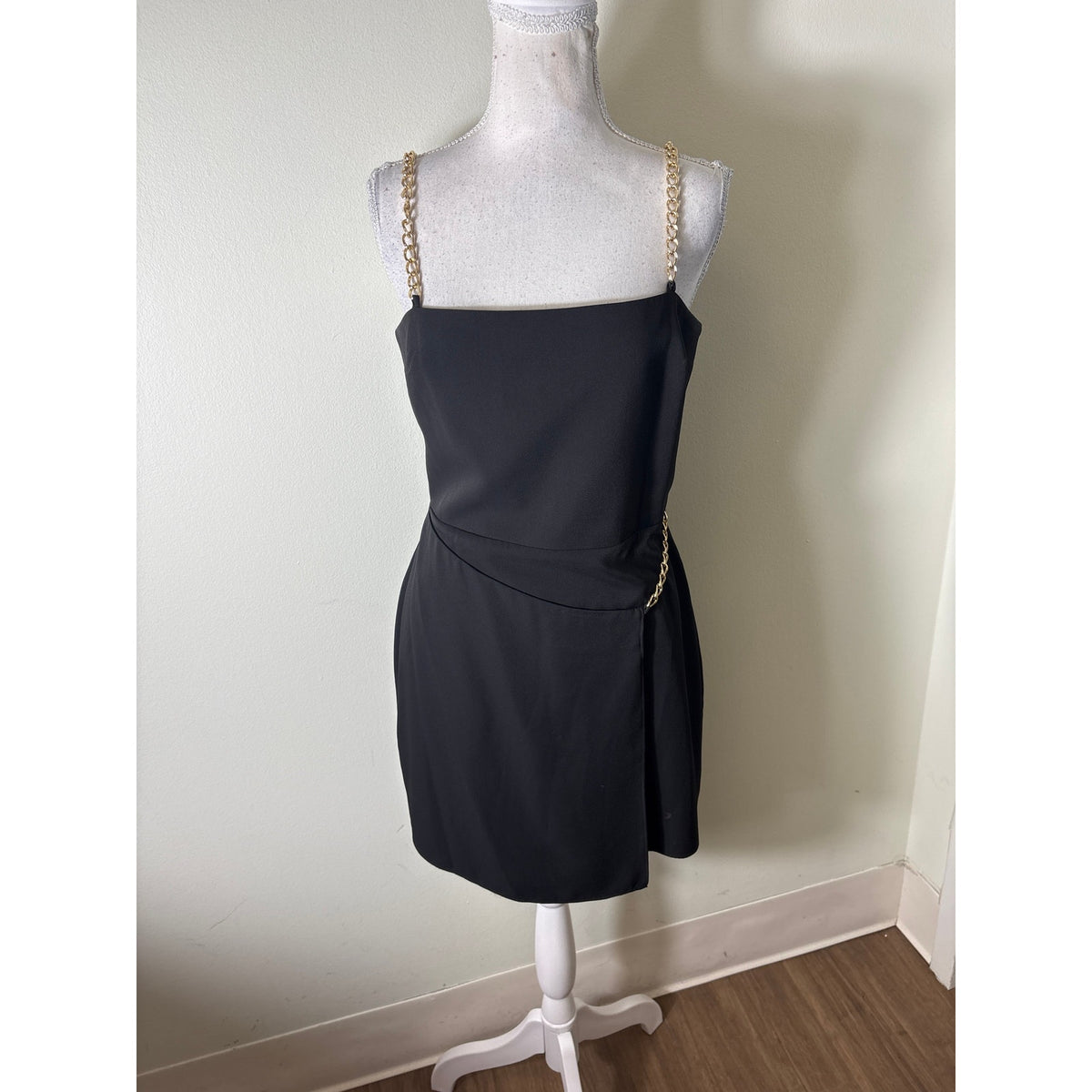 Amanda Uprichard Black and Gold Chain Mini Dress Sz S