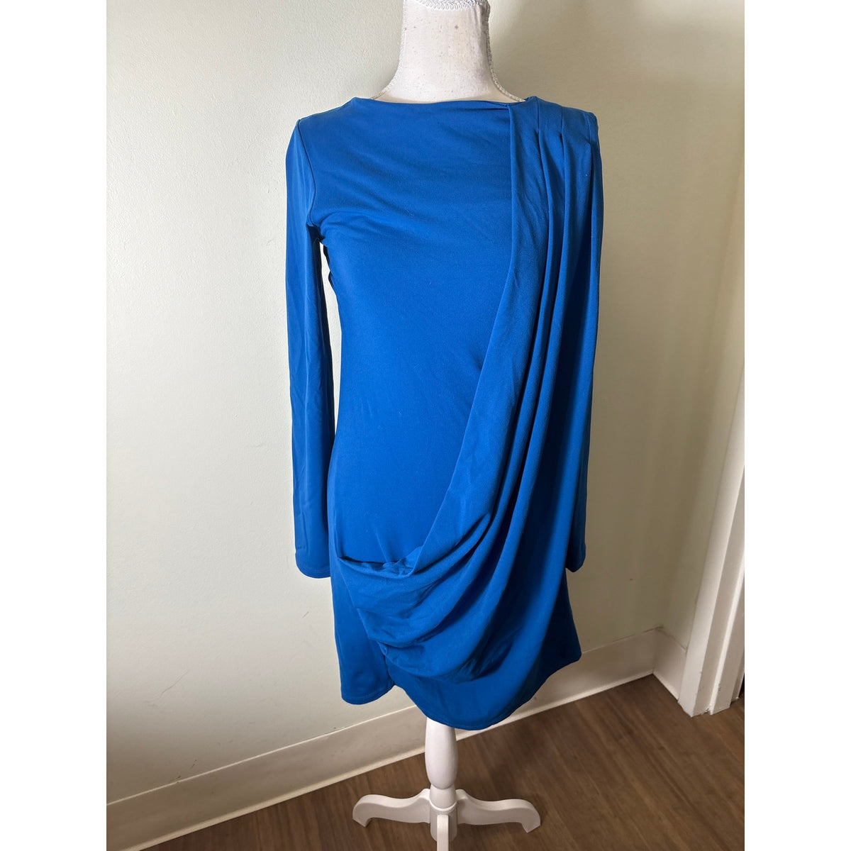 Susana Monaco Electric Blue Long Sleeve Faux Wrap Knee Length Dress Sz 6
