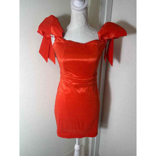 NWT Karlie Orange Shoulder Bow Mini Dress Sz M