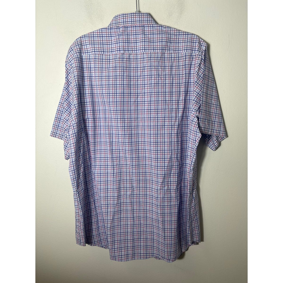 Mens Tailorbird Blue and Pink Plaid Cotton Short Sleeve Button Up Shirt sz XL