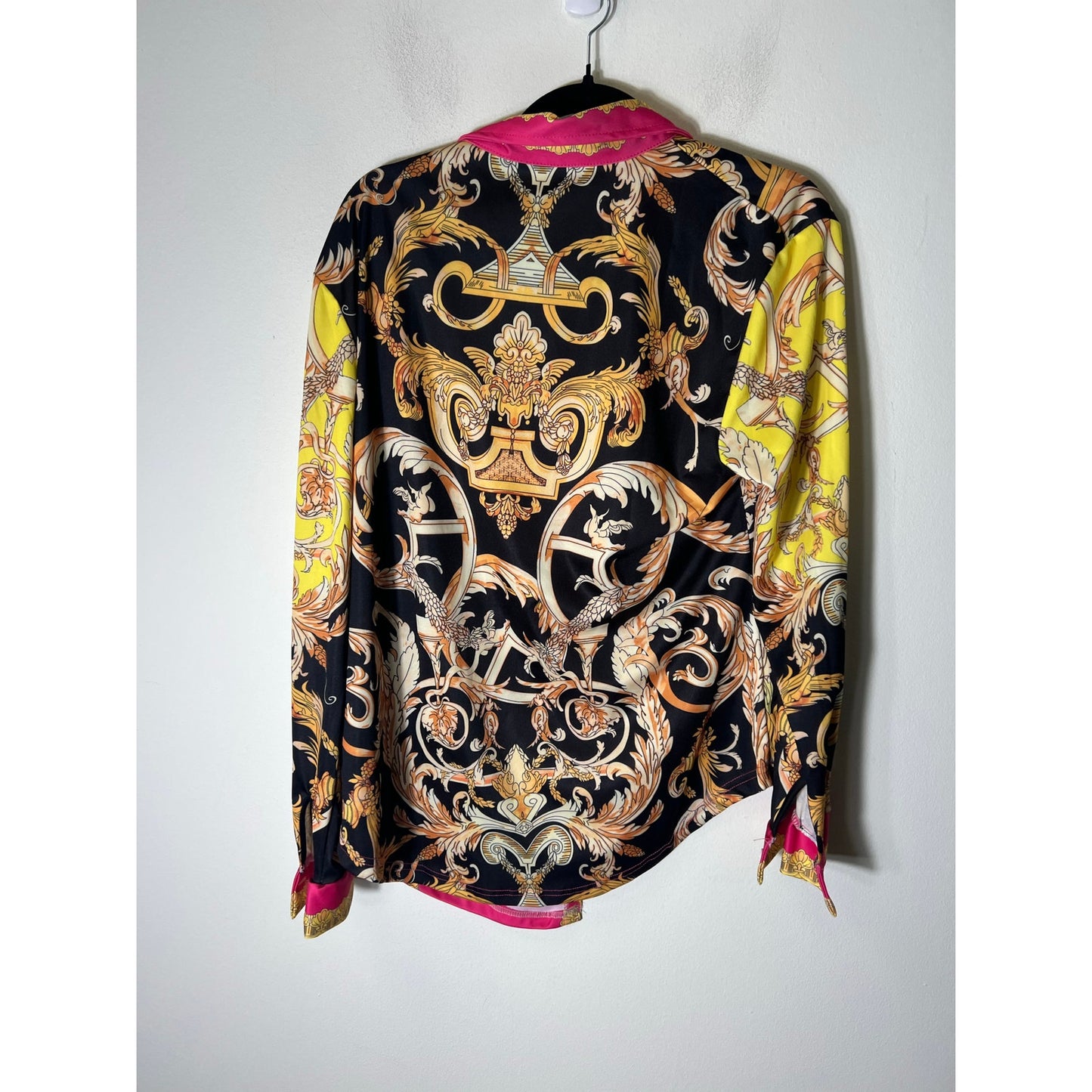 No Brand Black Gold Pink Print Long Sleeve Button Up Sz XXL