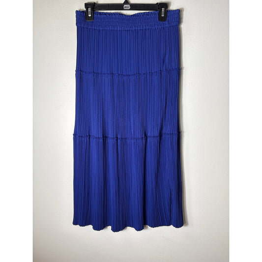 Tahari Electric Blue Pull On Pleated Midi Skirt Sz M