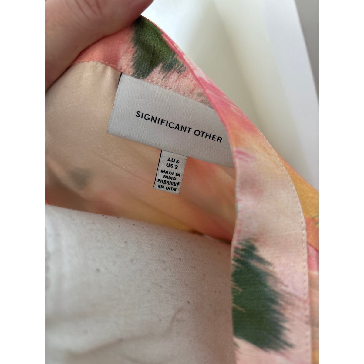 Significant Other Peach Watercolor 3/4 Puff Sleeve Mini Dress Sz 2