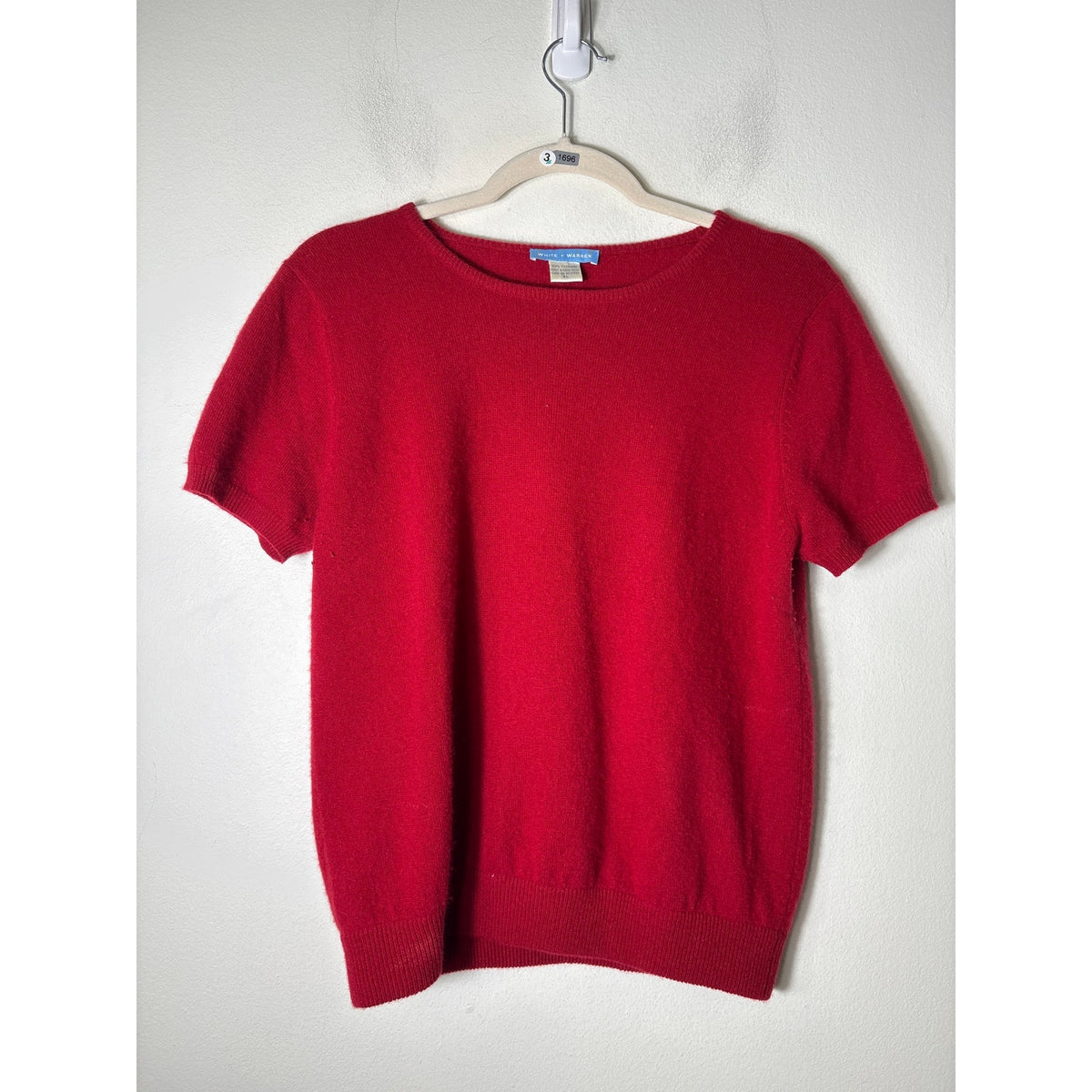 White + Warren Red Cashmere Short Sleeve Sweater Sz XL
