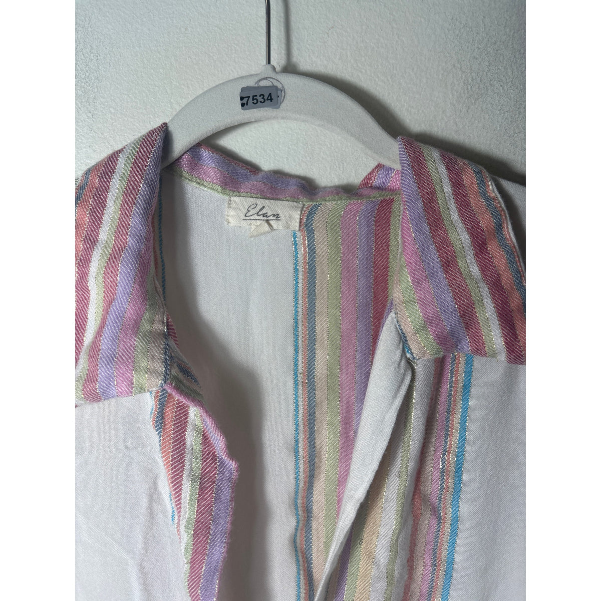 Elan Off White Colorful Stripe Long Sleeve Button Up Shirt Sz S