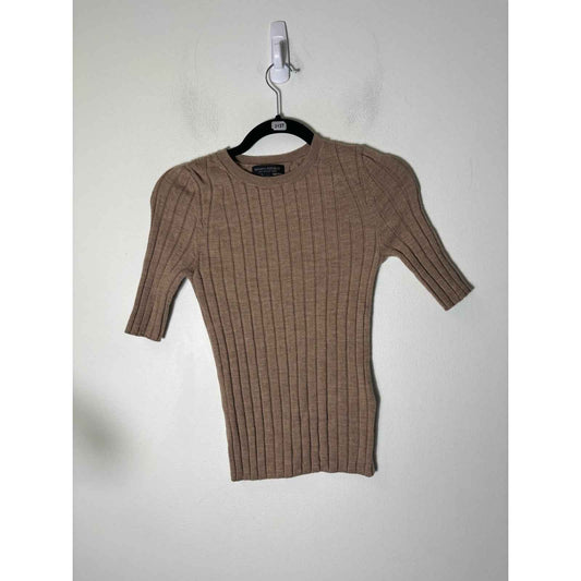 Banana Republic Brown Wide Ribbed Half Sleeve Merino Wool Sweater Sz XS
