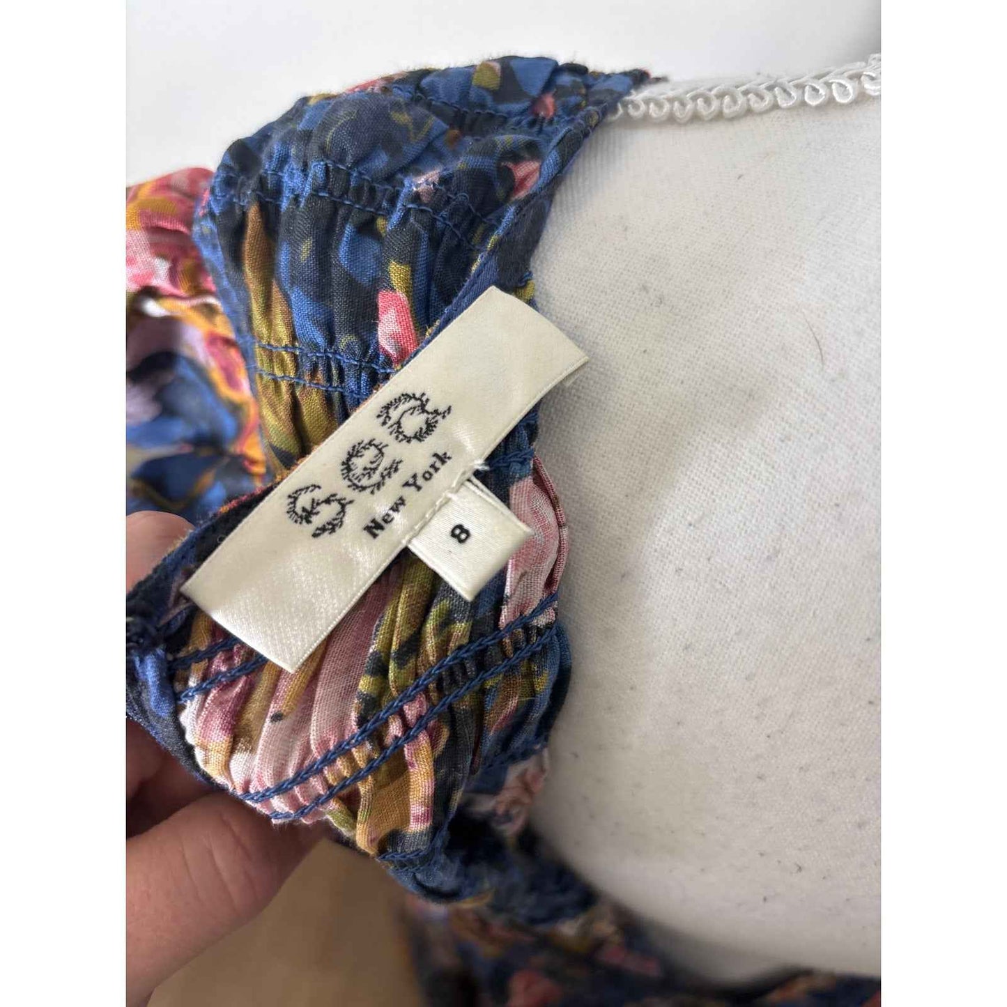 Sea New York Blue Floral Flutter Sleeve Smocked Maxi Dress Sz 8