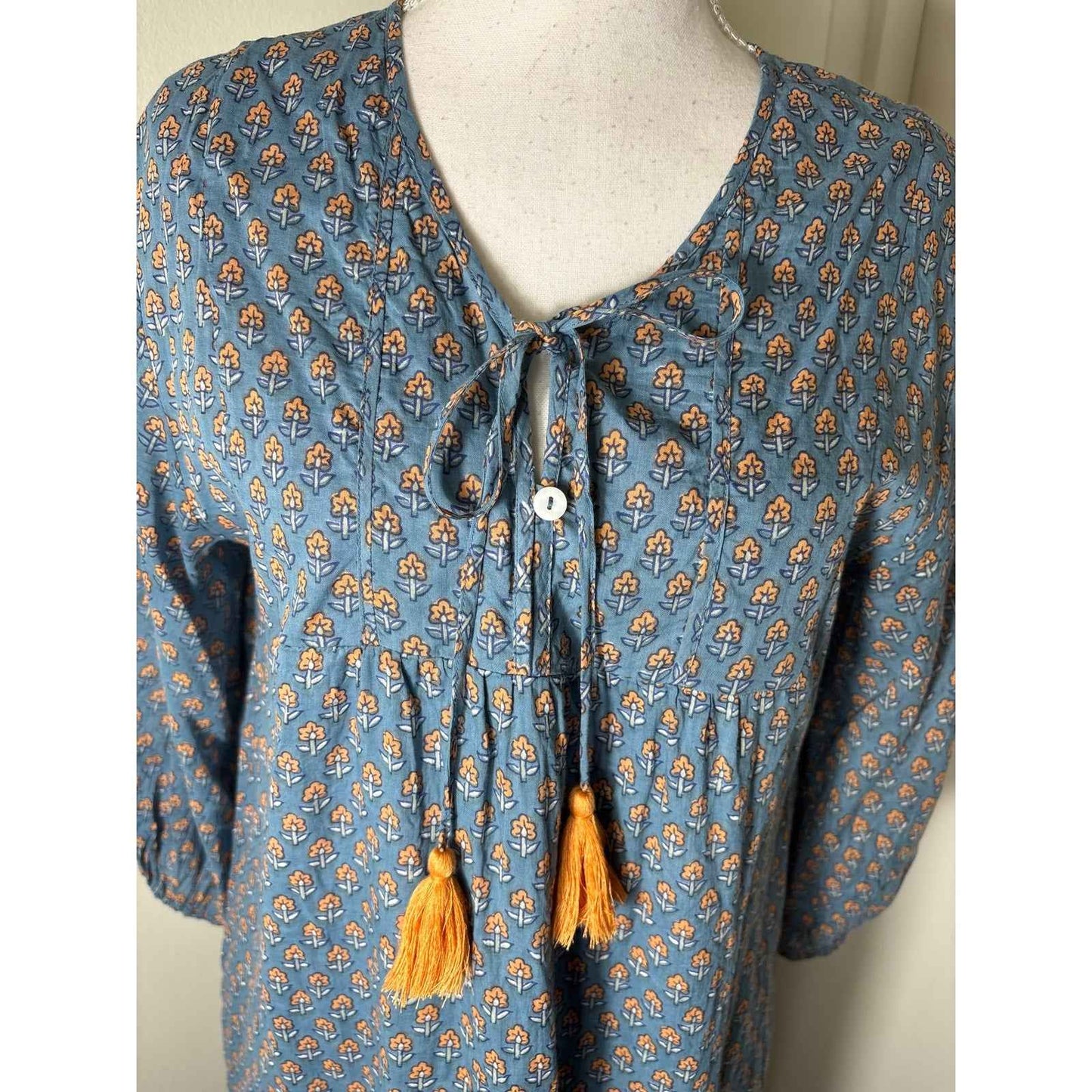 Sunshine Tienda Blue Long Sleeve Cotton Maxi Dress Sz S