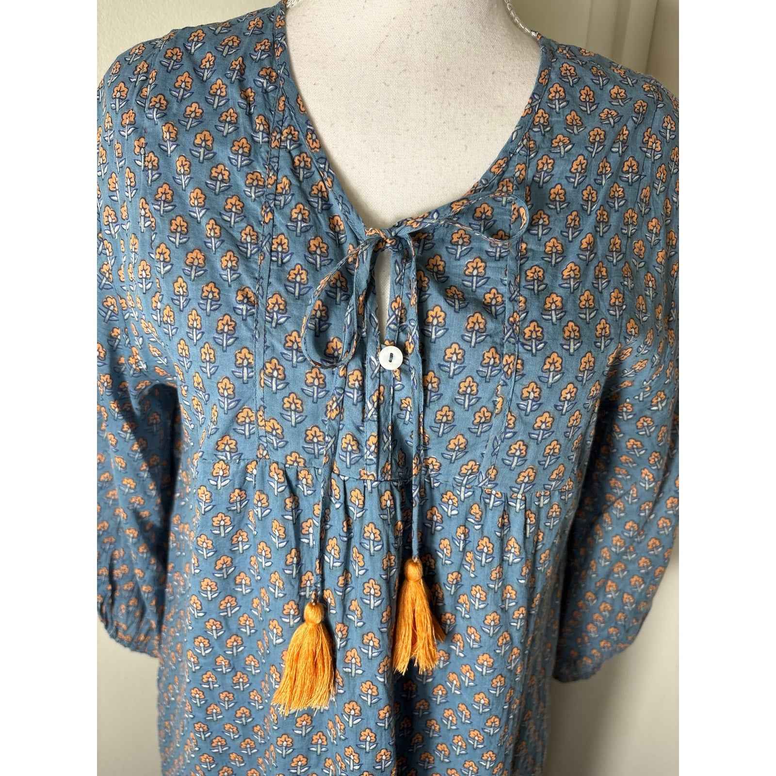 Sunshine Tienda Blue Long Sleeve Cotton Maxi Dress Sz S