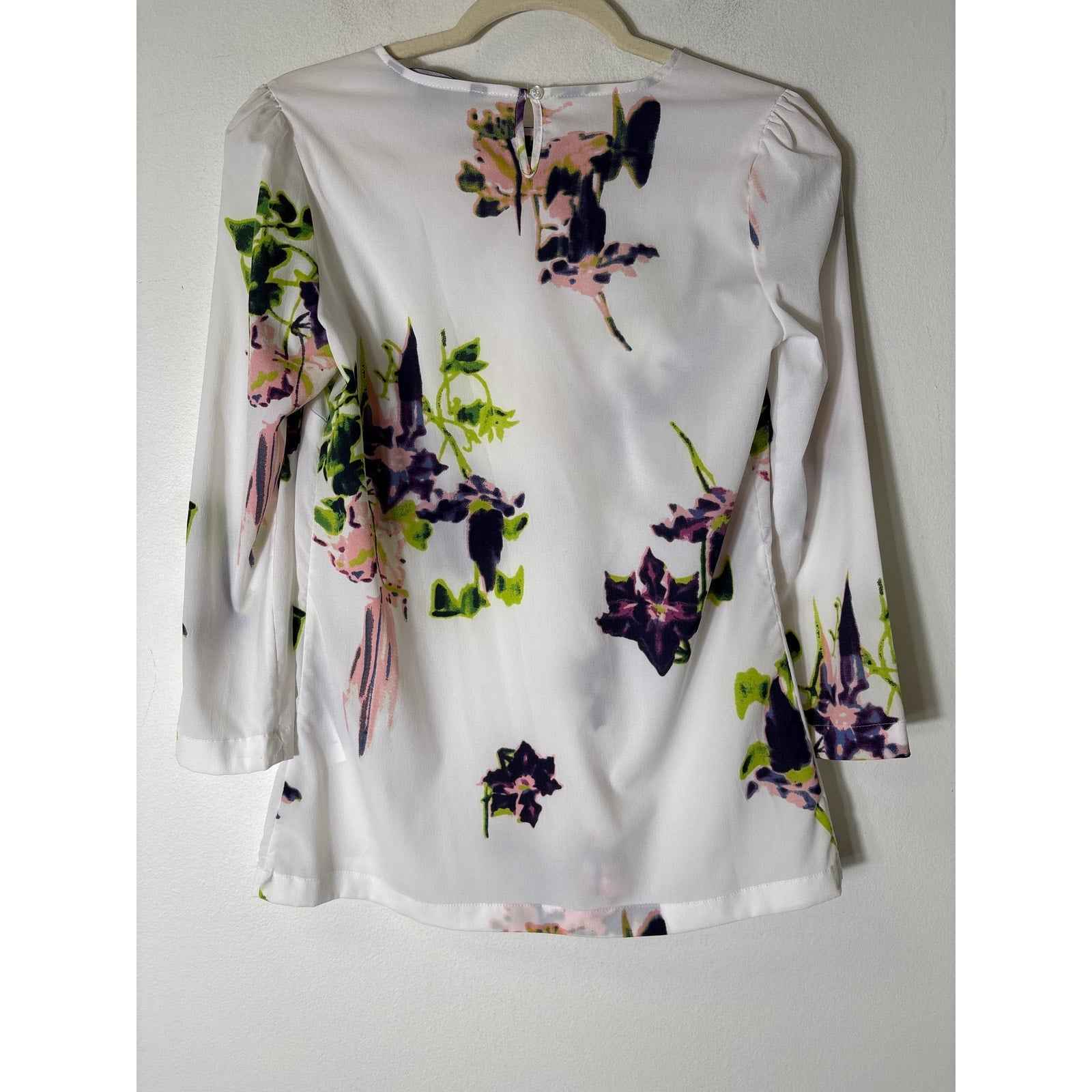 French Connection White Floral Long Sleeve Tunic Sz 2