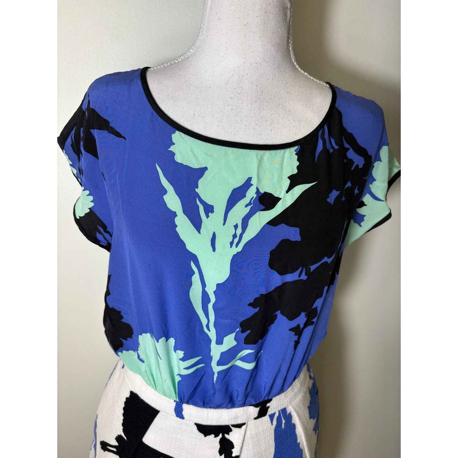 Tibi Black White Mixed Media Cap Sleeve  EASY BIRD Dress Sz 4