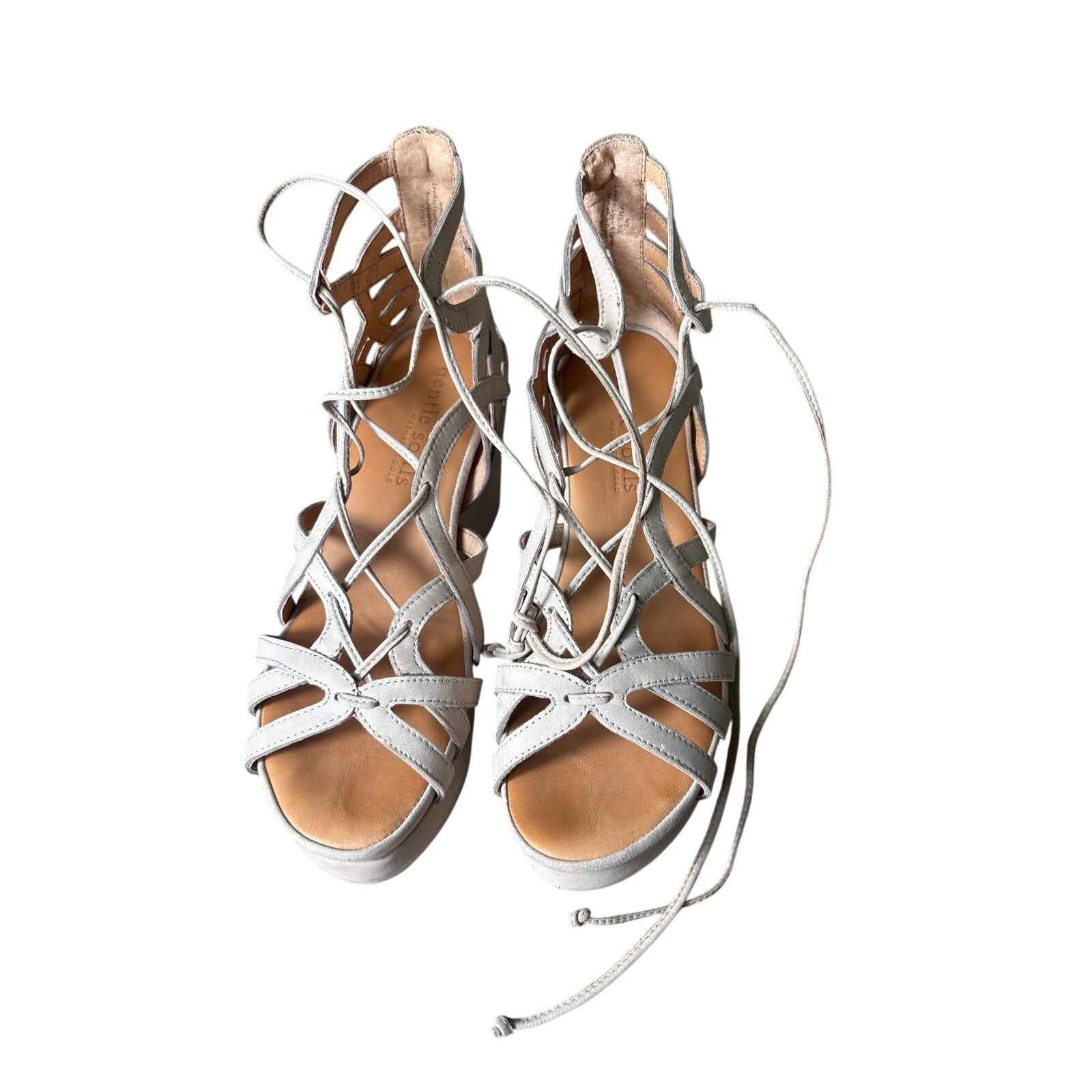 Gentle Souls Tan Leather Platform Strappy Sandal Sz 8.5