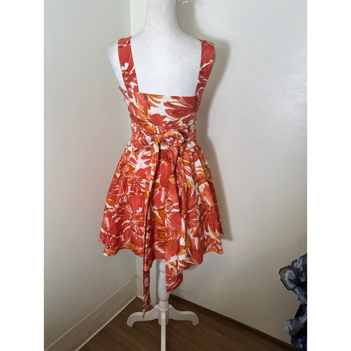 Alexis Pink Orange Floral Sleeveless Summer Mini Dress with Tie Back Sz 0