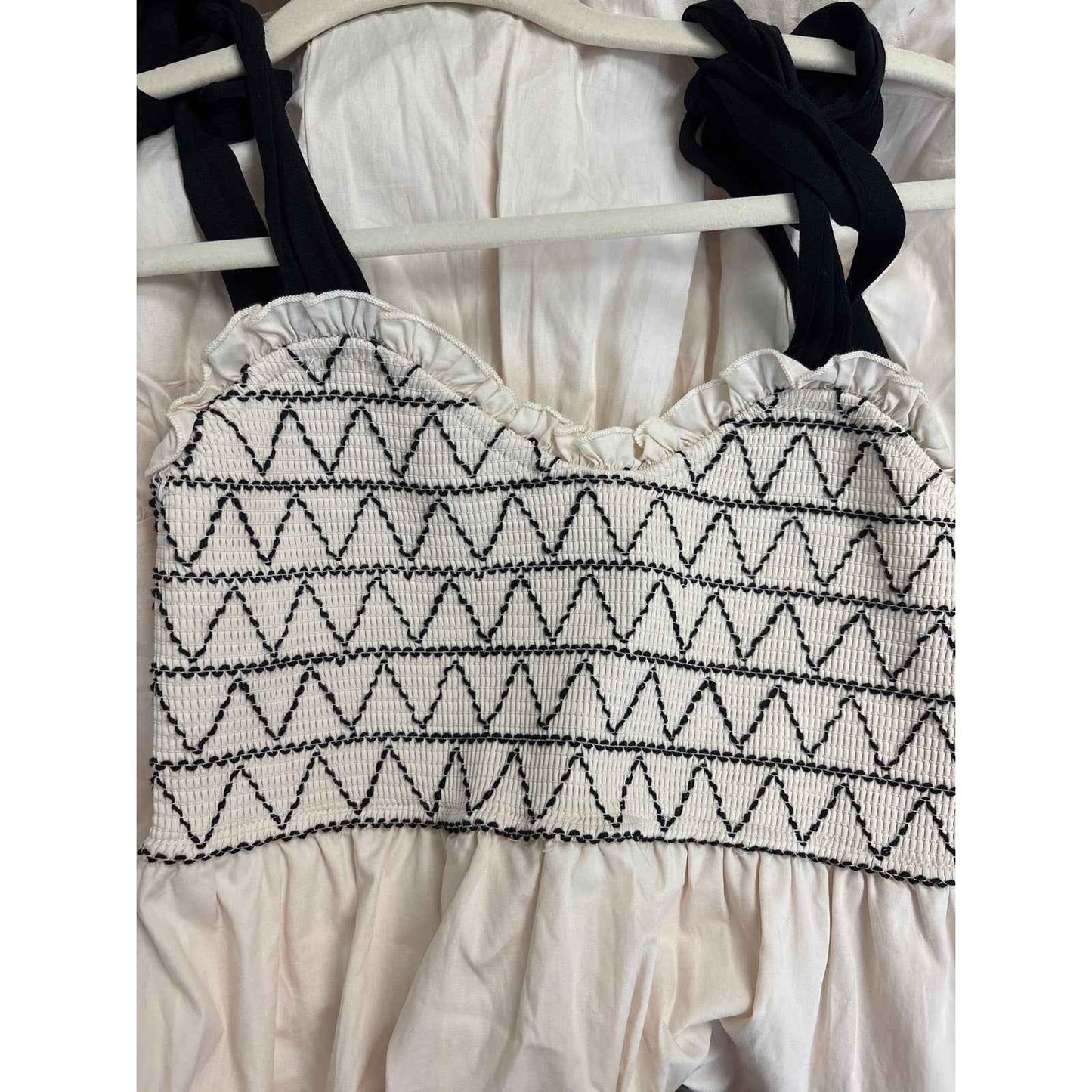 Trixxie Off White Black Cotton Summer Smocked Maxi Dress Sz S