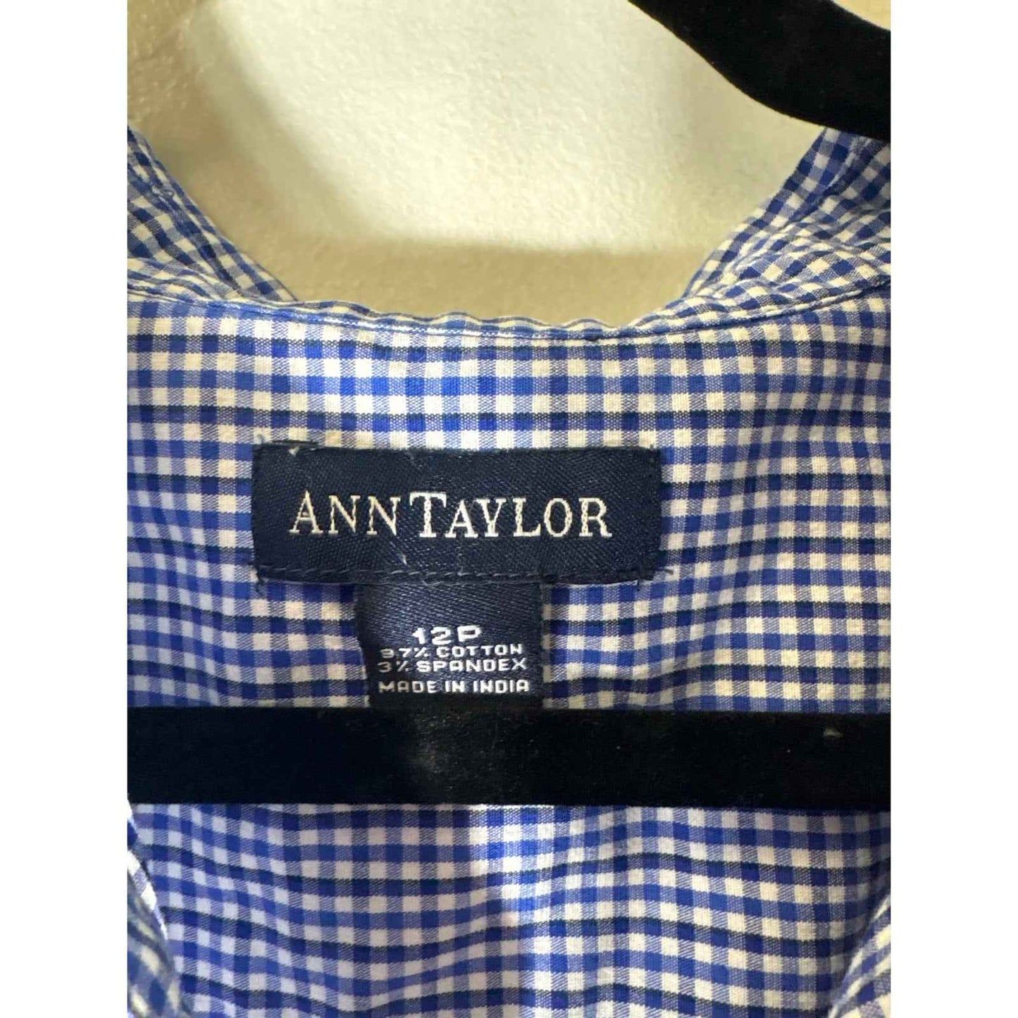Ann Taylor Blue Checked Sleeveless Button Up Shirt Dress Sz 12P