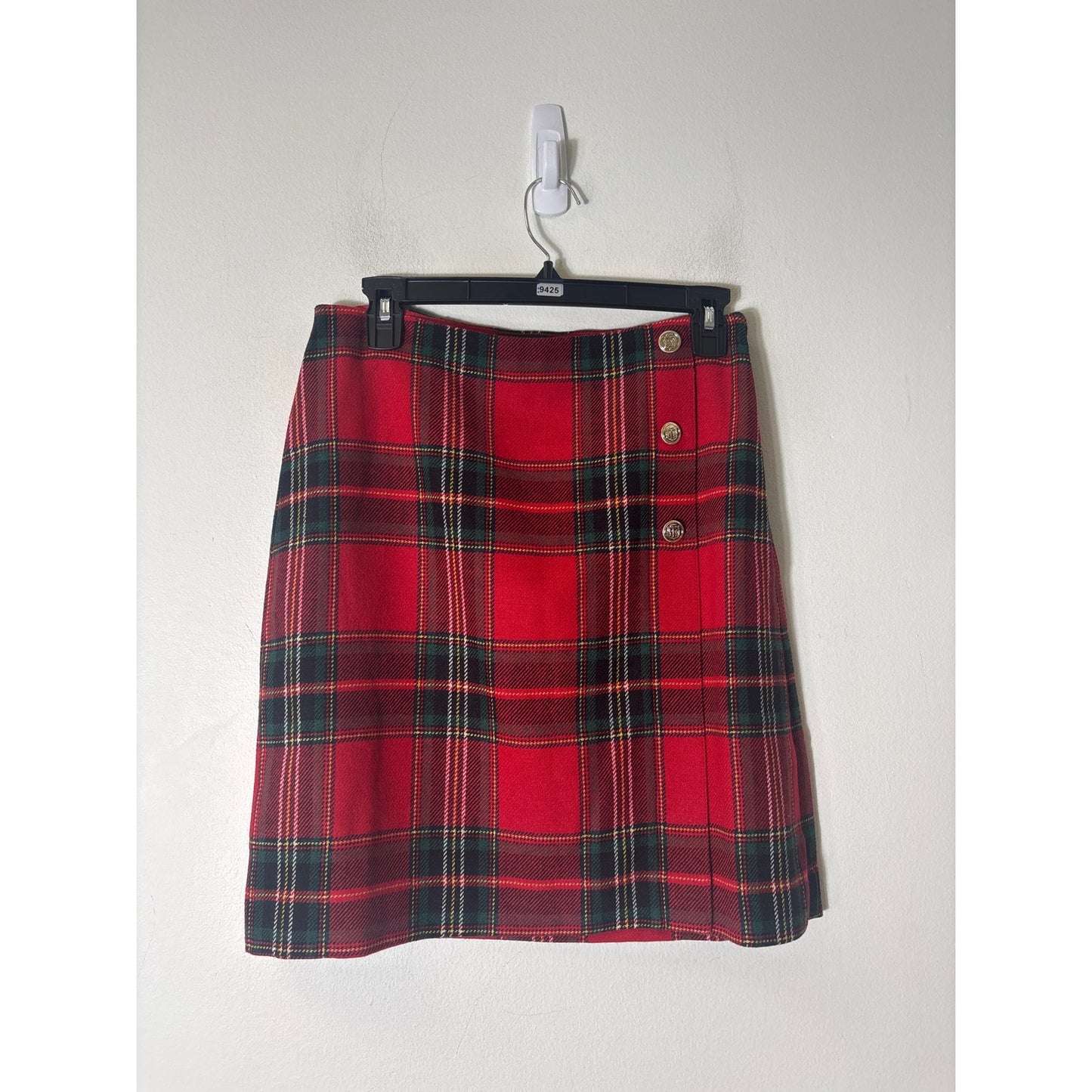 Talbots Red Plaid With Gold Button Mini Skirt Sz 4P