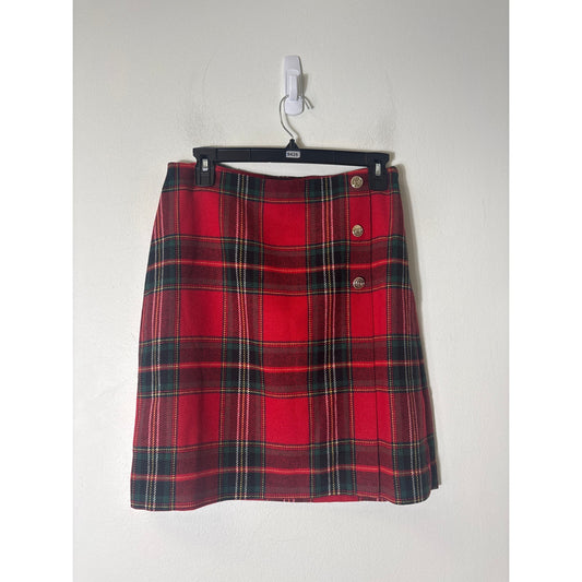 Talbots Red Plaid With Gold Button Mini Skirt Sz 4P