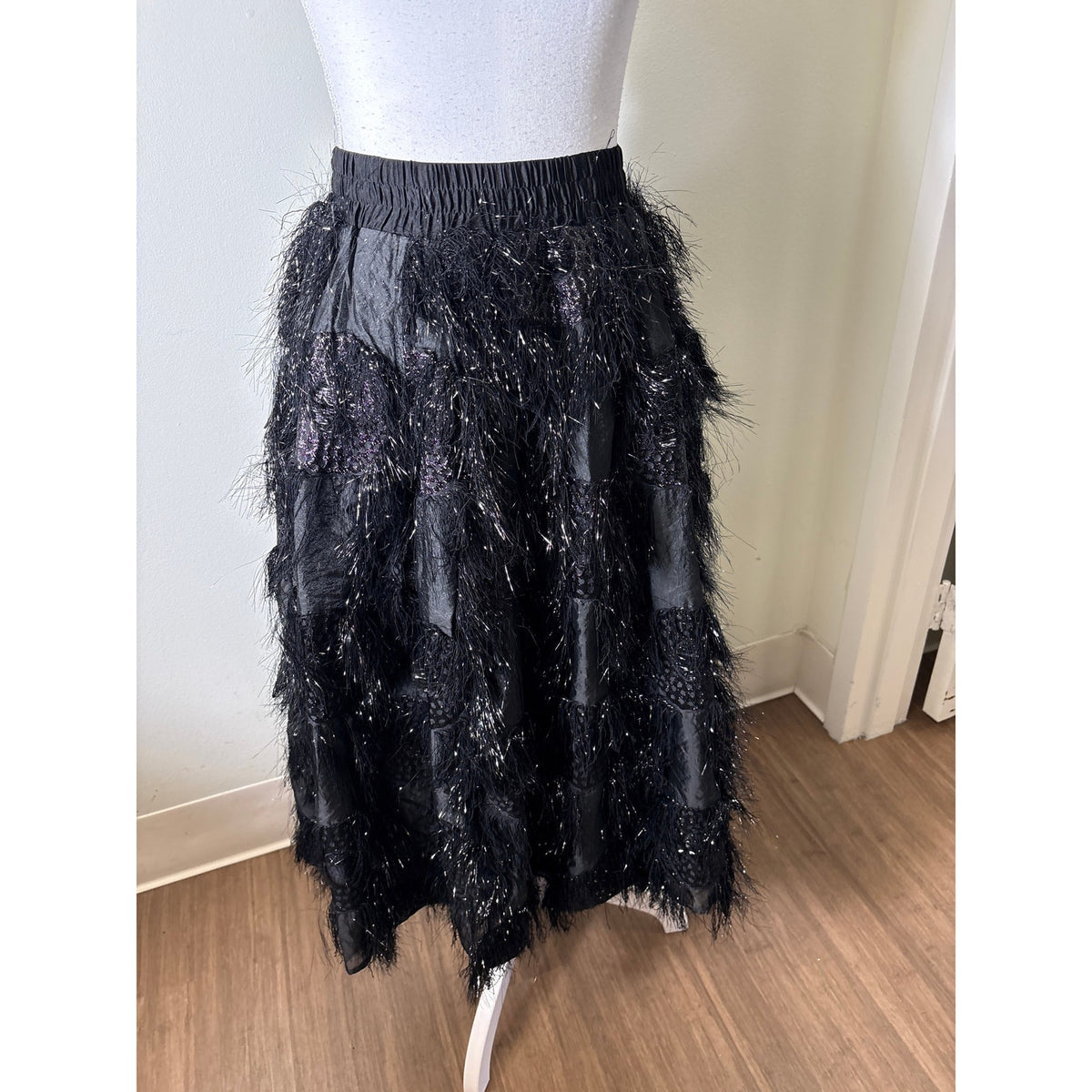 Buru Black  Fringed Car Coat and Skirt Set Sz XS/S
