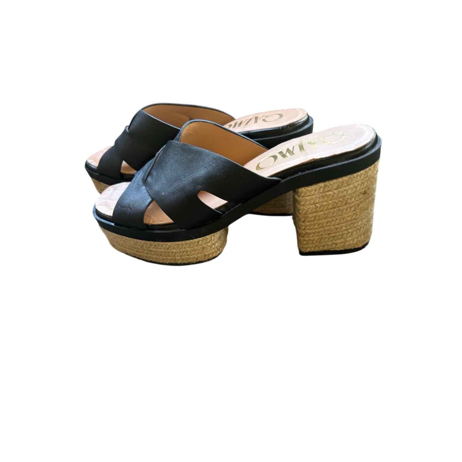 GAIMO Black Leather Medium Heel Platform Slide Sz 39