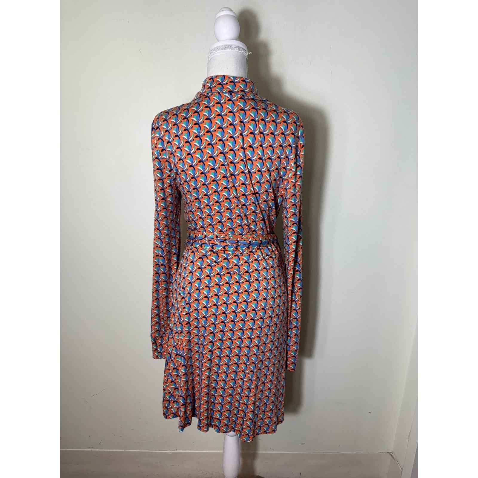 Diane Von Furstenberg Orange Long Sleeve Classic Knee Length Wrap Dress Sz M