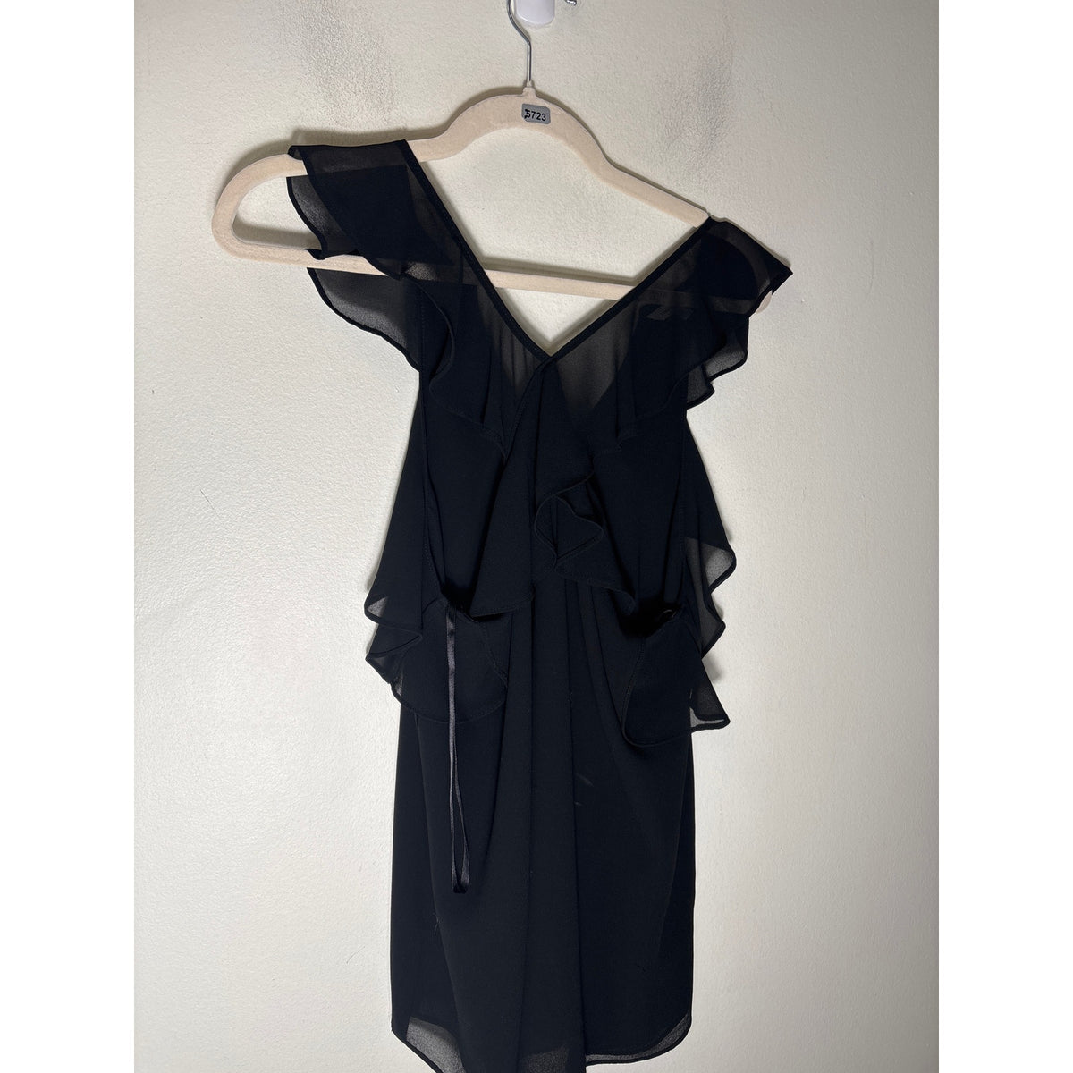 Naked Zebra Black Ruffled Cross Neck Top Sz M