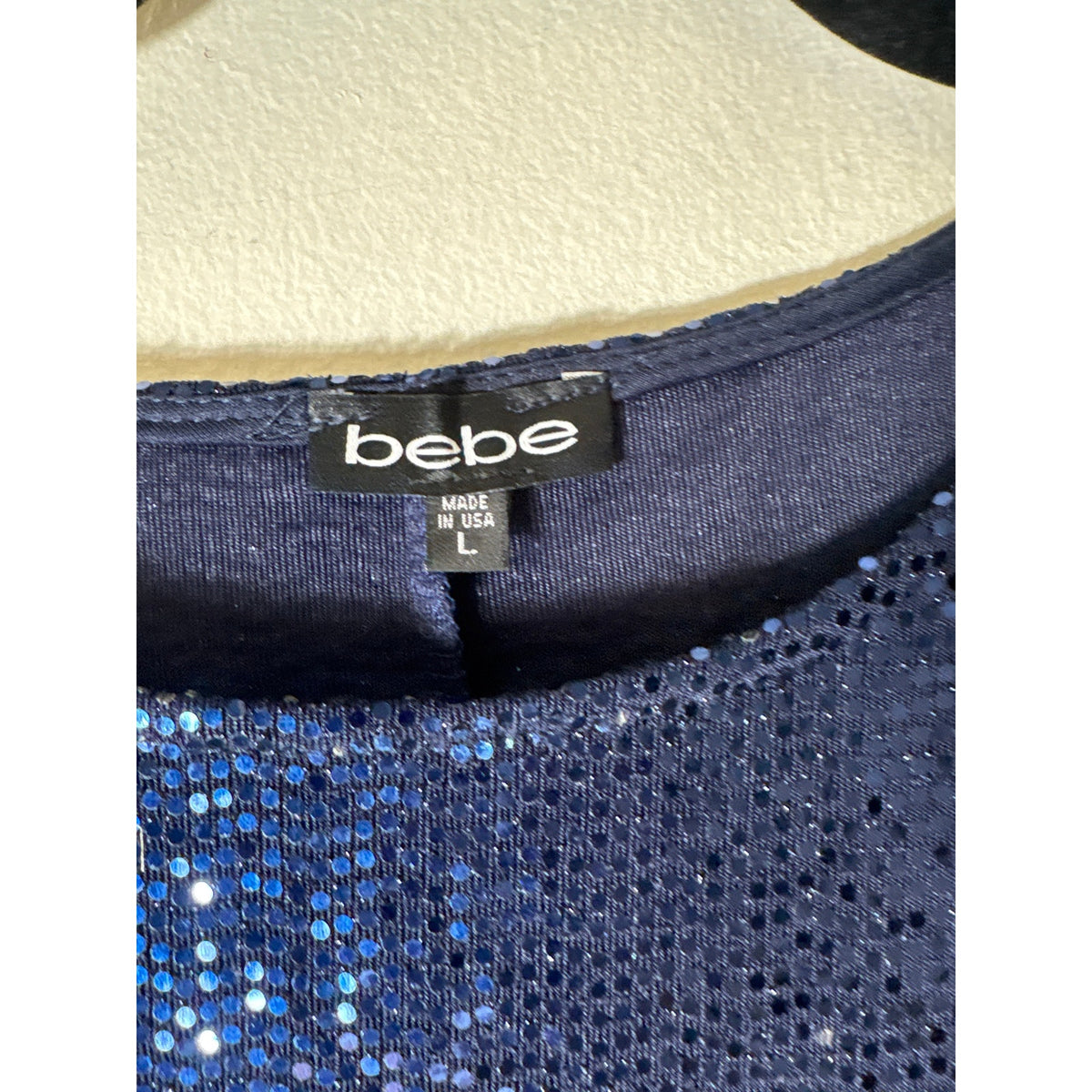 Bebe Navy Blue Cap Sleeve Sequin Knee Length Dress Sz L