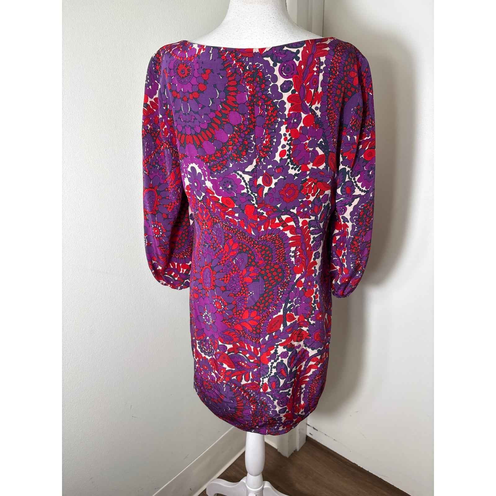 Trina Turk Red and Purple Print Mini Dress Sz 6