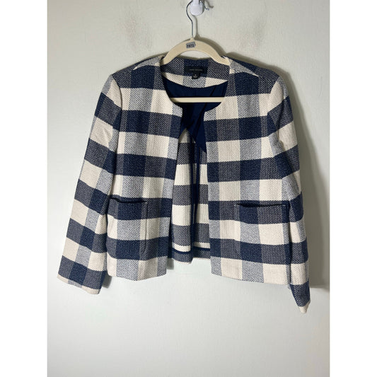 Ann Taylor Navy and White Large Check Long Sleeve Cotton Jacket Sz 8