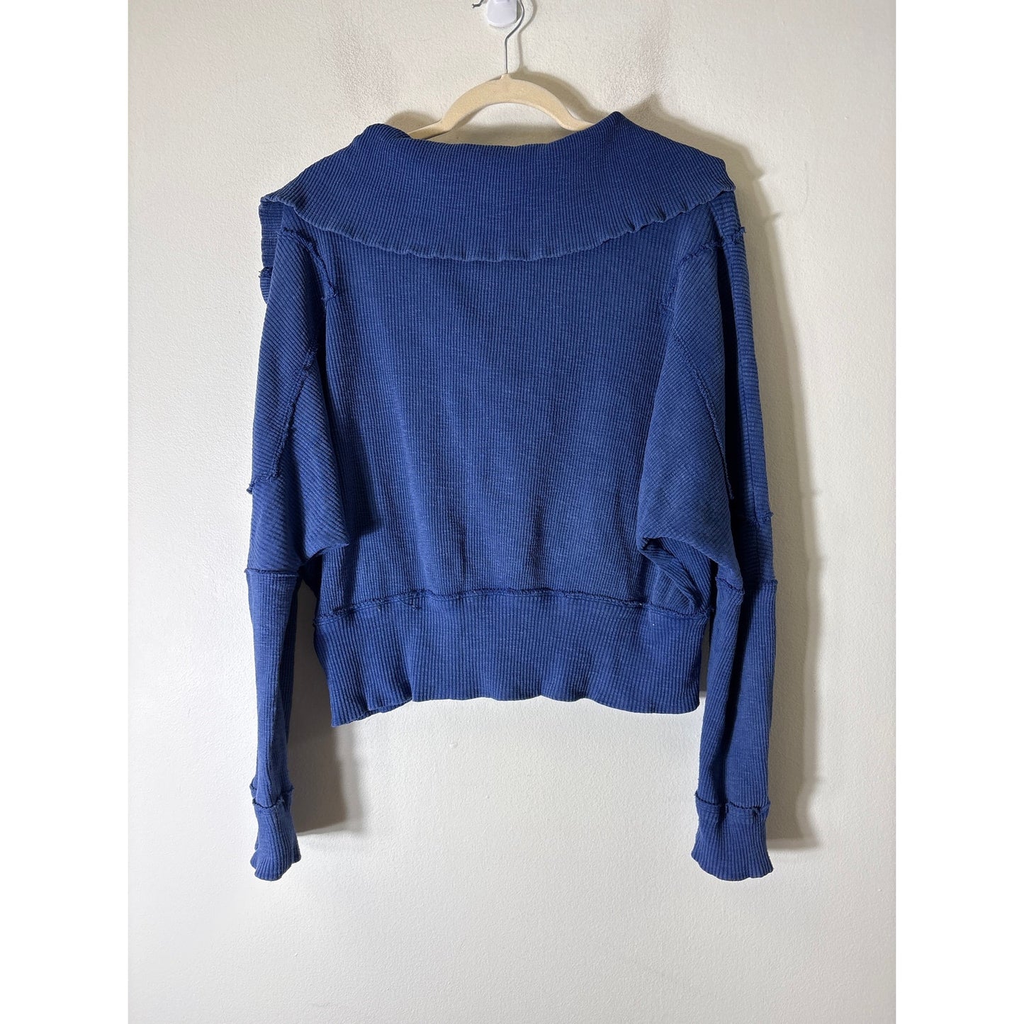 Free People Cobolt Blue Ripped V Neck Pullover Top Sz S