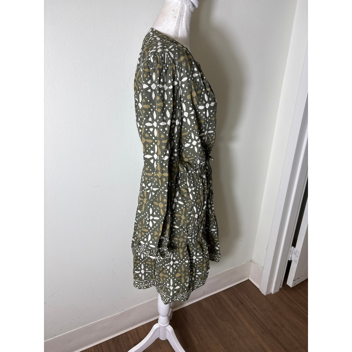 Velvet Green Cotton Long Sleeve Tiered Mini Dress Sz S