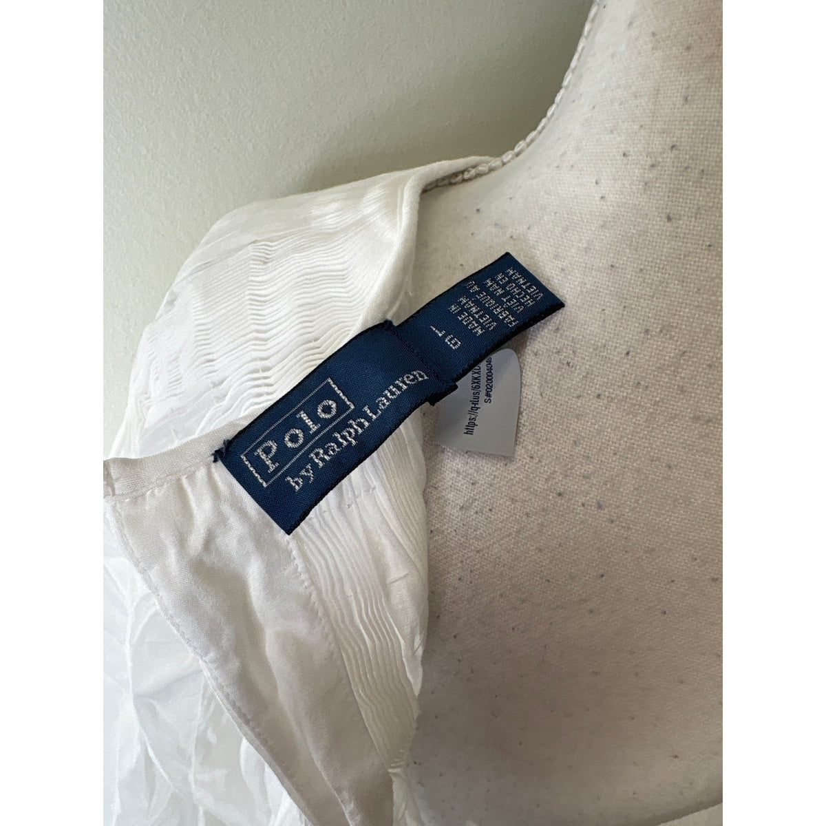 Polo by Ralph Lauren White Smocked Neck Long Sleeve Swing Top Sz L