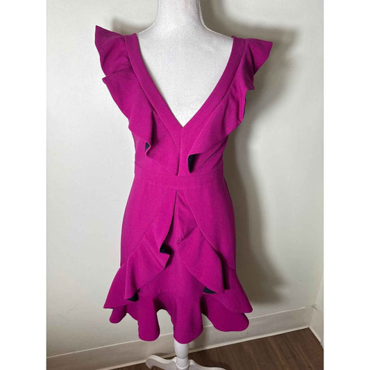 Aijek Magenta V-Neck Flutter Sleeve Special Occasion Dress Sz 1