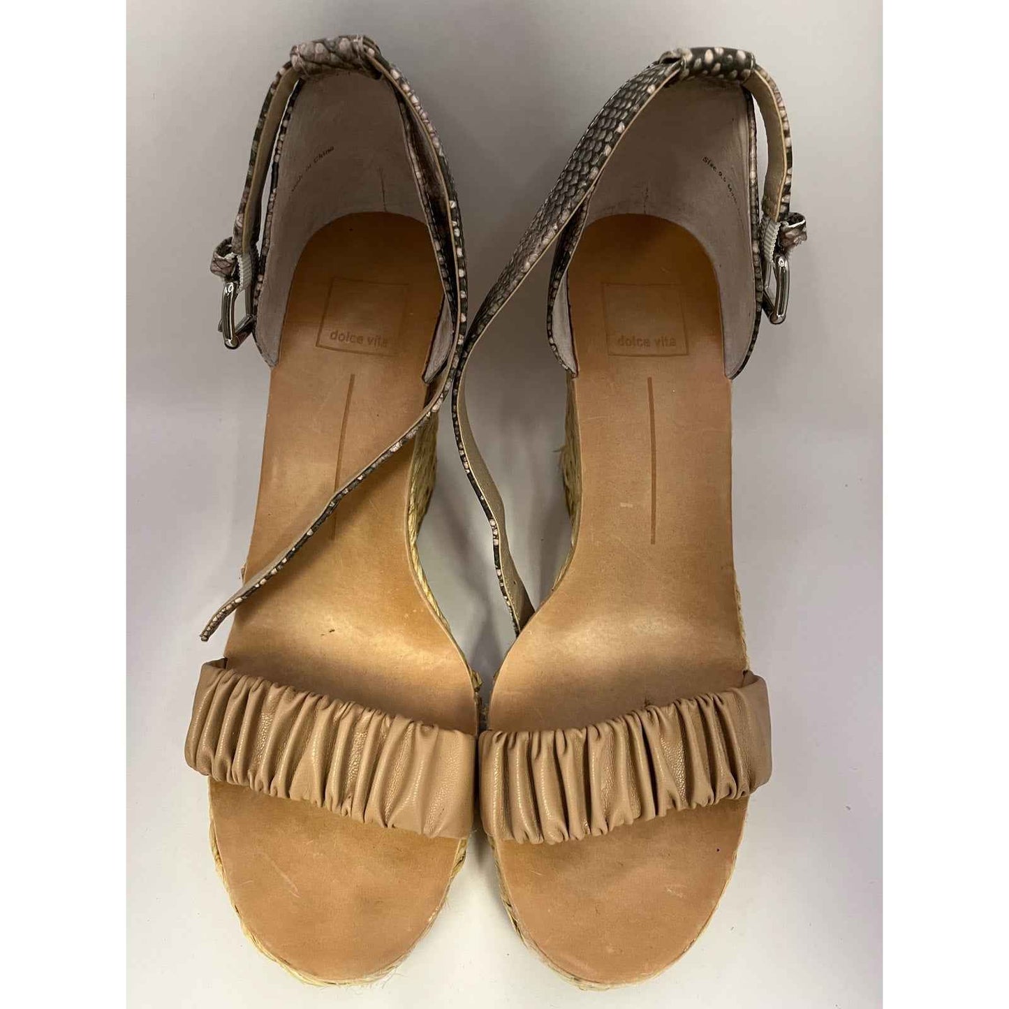Dolce Vita Gray Snakeskin Nude Wedge Sandals Sz 9.5