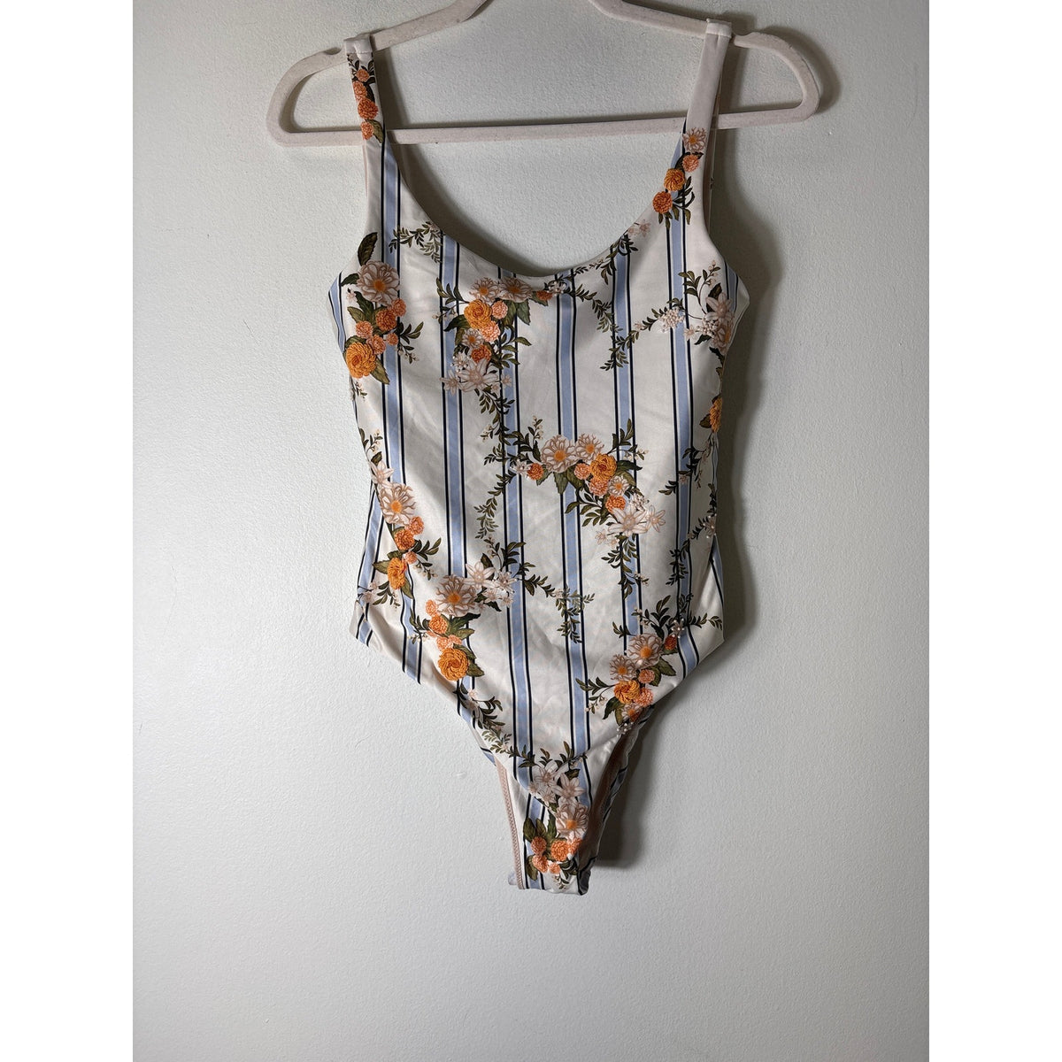 NWT Agua by Aguabendita Light Blue Stripe floral One Piece Swimsuit Sz M
