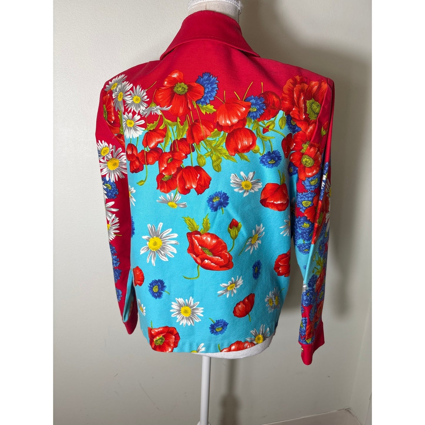 Vintage St. John Sport Teal Red Floral Long Sleeve Zip Up Jacket Sz M
