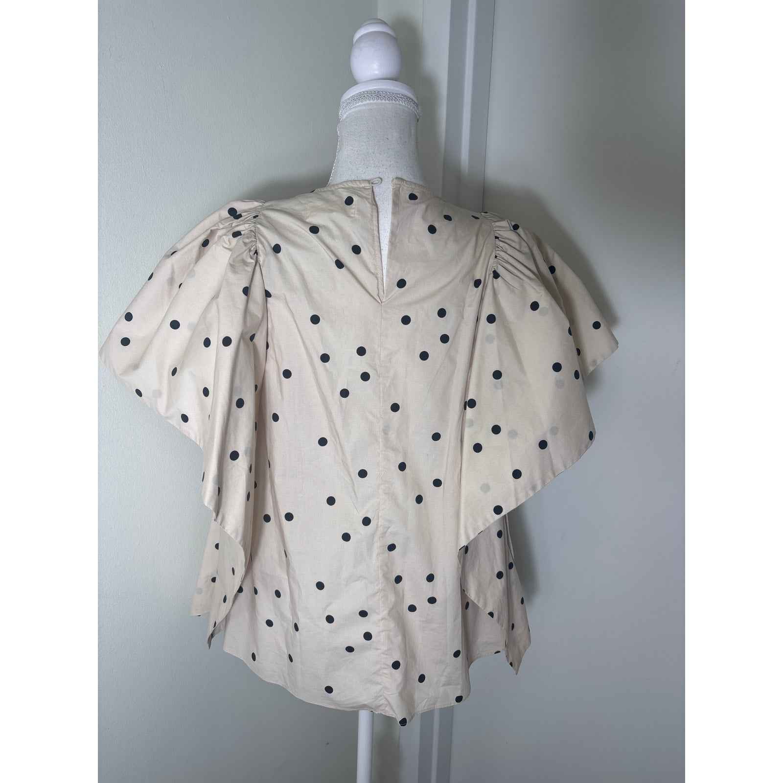 Psophia Vazquez de Castro Ivory Black Polka Dot Wing Sleeve Top Sz M