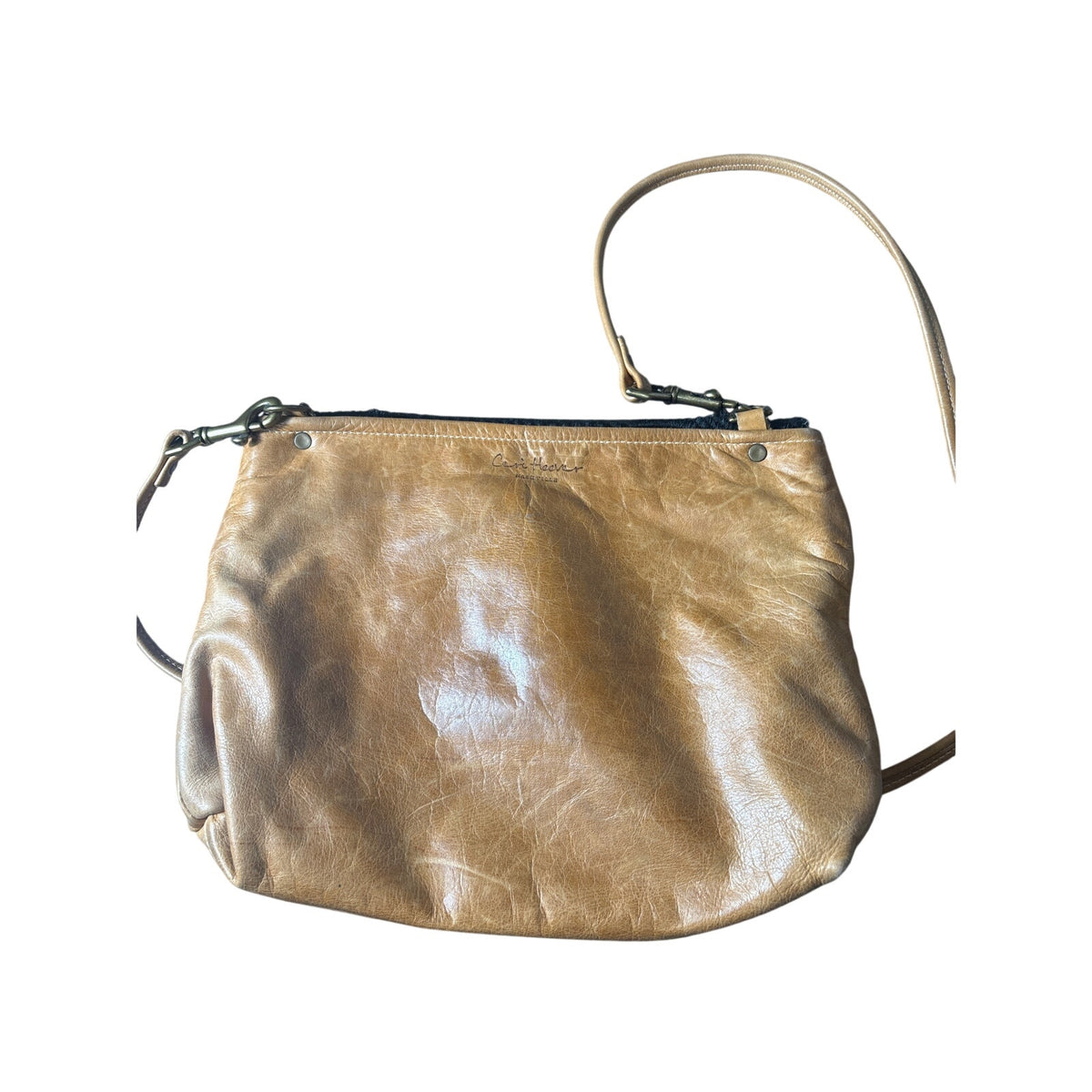 Ceri Hoover Black Tan Mixed Media Leather Crossbody Bag