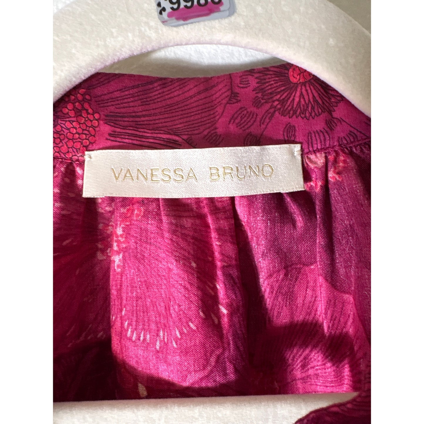 Vanessa Bruno Deep Pink Floral Puff Sleeve A Line Dress Sz 40 (10)
