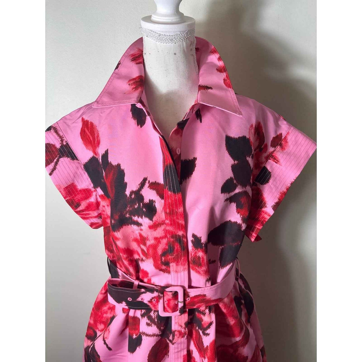 NWT Tuckernuck Pink "Falling Roses" Cap Sleeve Button Up Dress Sz XL