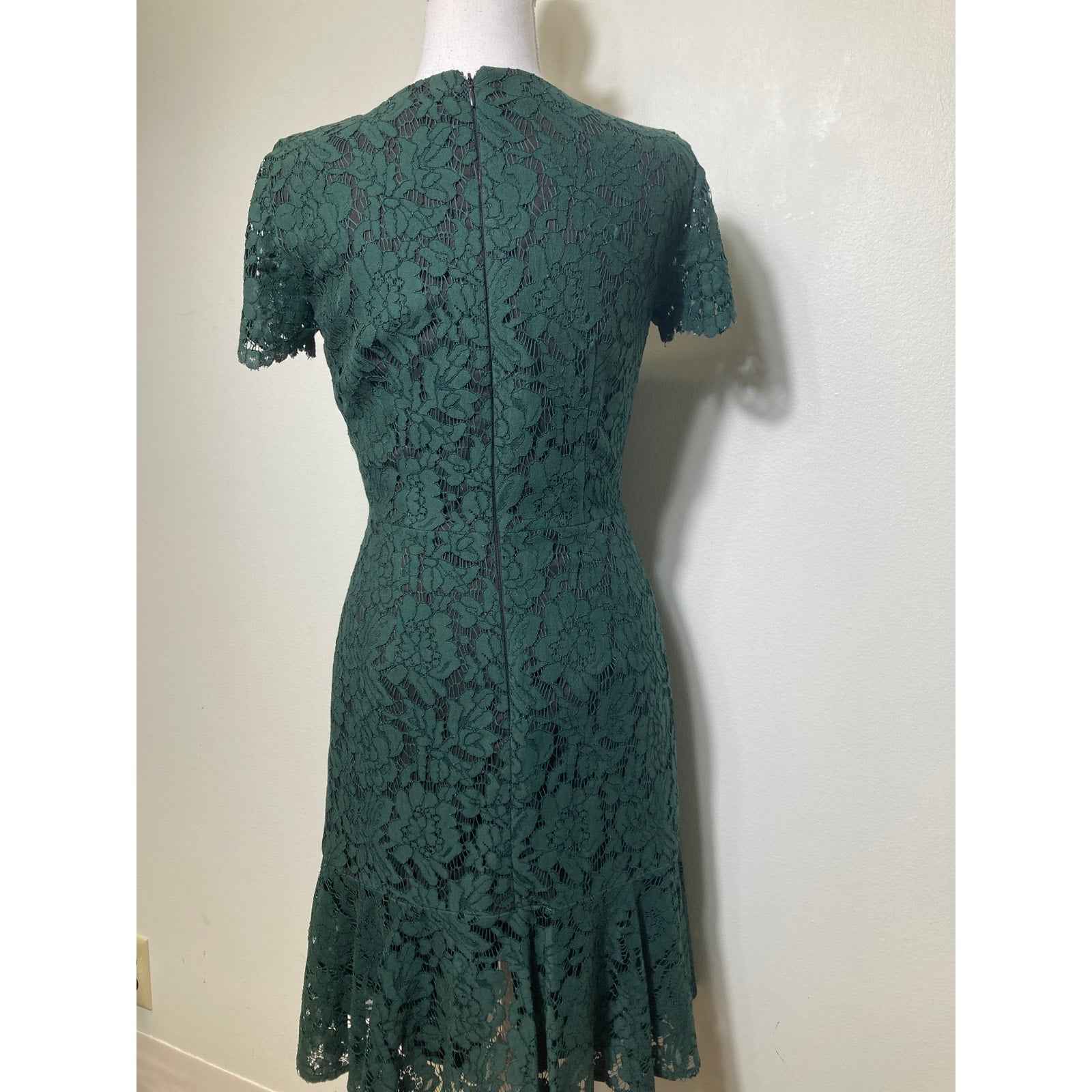 Antonio Melani Dark Green Lace Cap Sleeve A-Line Dress Sz 2