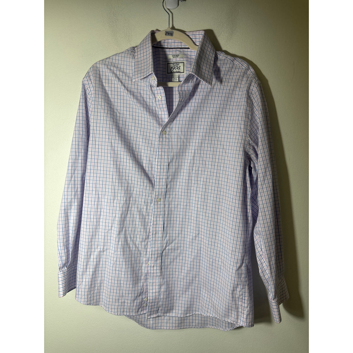 Men's Jos A. Bank Pink Blue Plaid Button Down Dress Shirt Sz 16.5-33