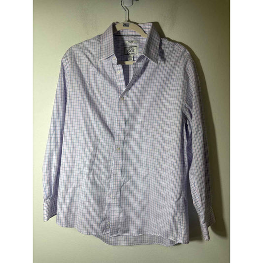 Men's Jos A. Bank Pink Blue Plaid Button Down Dress Shirt Sz 16.5-33