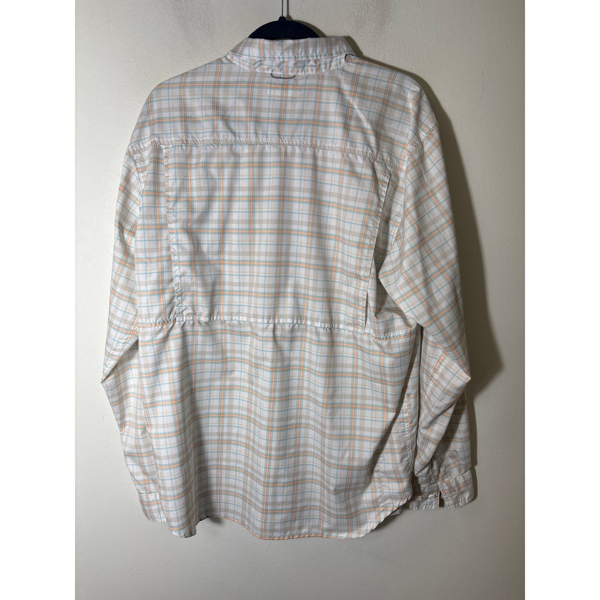 Mens Columbia Orange and Teal Plaid SPF Long Sleeve Shirt Sz L
