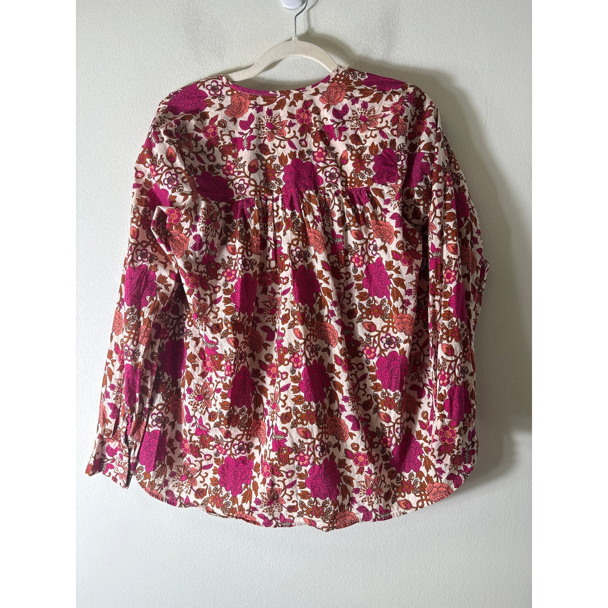 Mille Resort Dark Pink Floral Long Sleeve Cotton Button Up Top Sz S