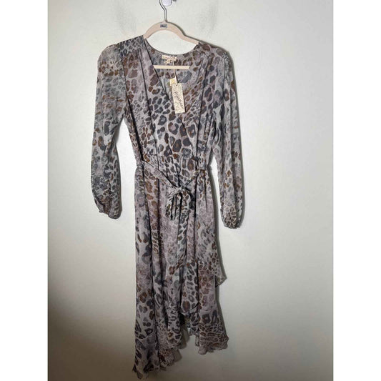 NWT Mystree Gray Leopard Print Maxi Dress Sz S