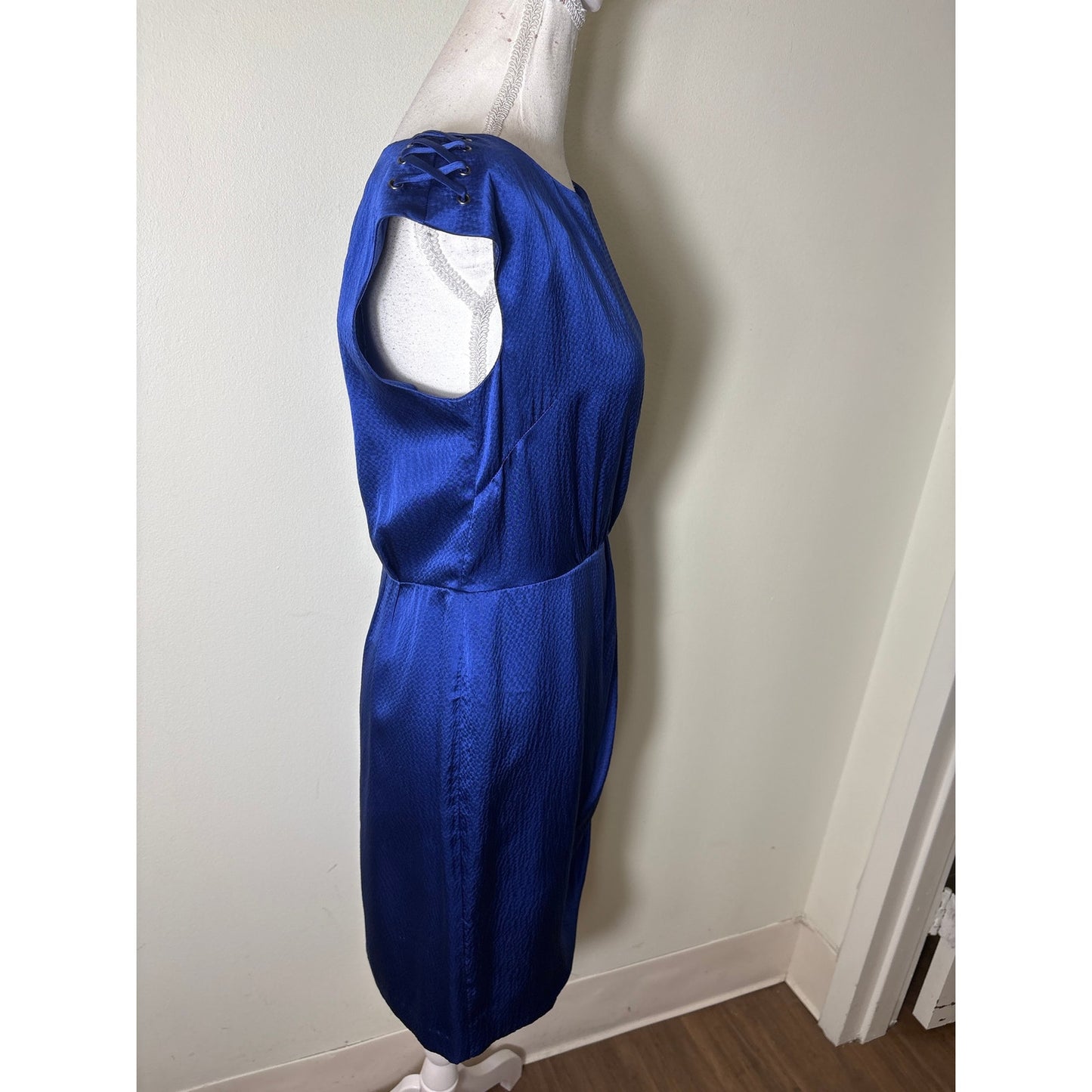 Cynthia Steffe Deep Blue Sleeveless Silk Faux Wrap Dress Sz S