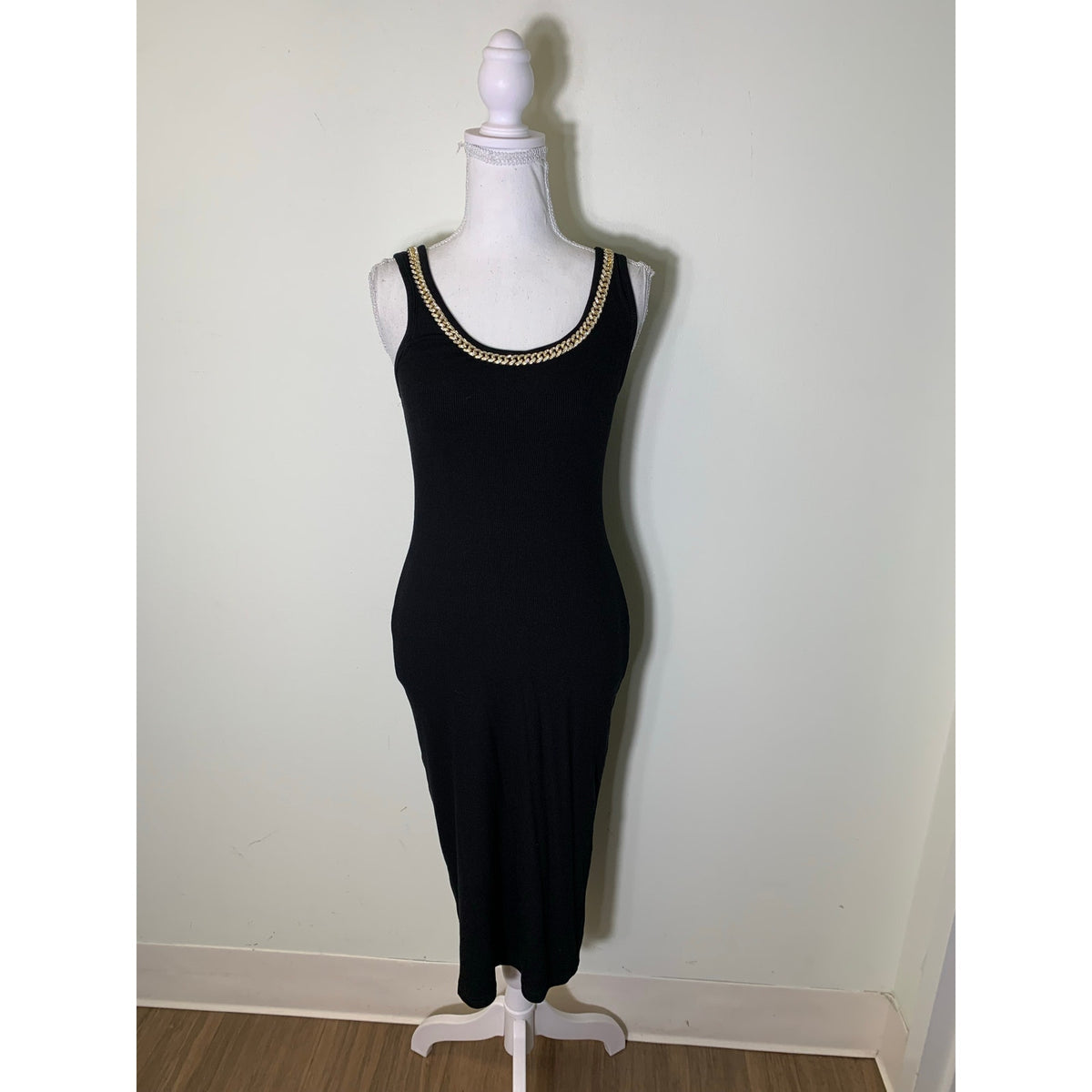 Generation Love Black Sleeveless Ribbed Body Con Midi Dress Sz XS