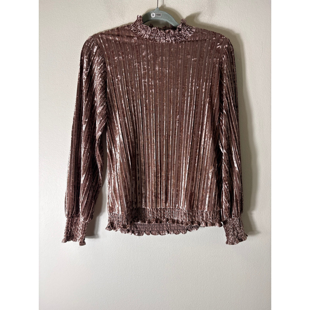 Joy Joy Harvest Gold Crushed Velvet Mock Neck Shirt Sz XS