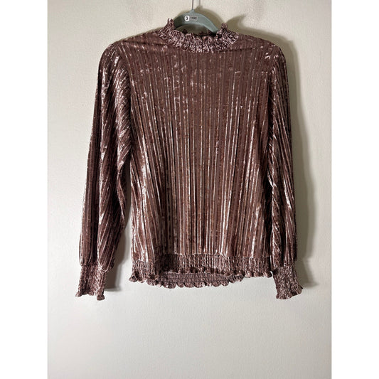 Joy Joy Harvest Gold Crushed Velvet Mock Neck Shirt Sz XS